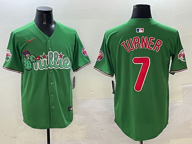 Men Philadelphia Phillies #7 Turner Green Three generations Joint Name Game 2025 Nike MLB Jersey style 1